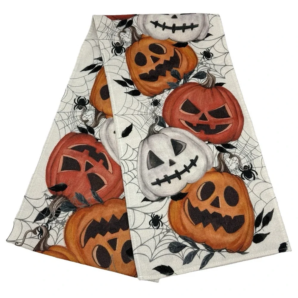 Halloween Table Runner Featuring Pumpkins and Spiders 106